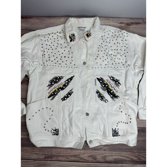 Jordache Jackets & Blazers - Vintage Jordache Studio 80s Painted White Denim Jacket‎ Size L